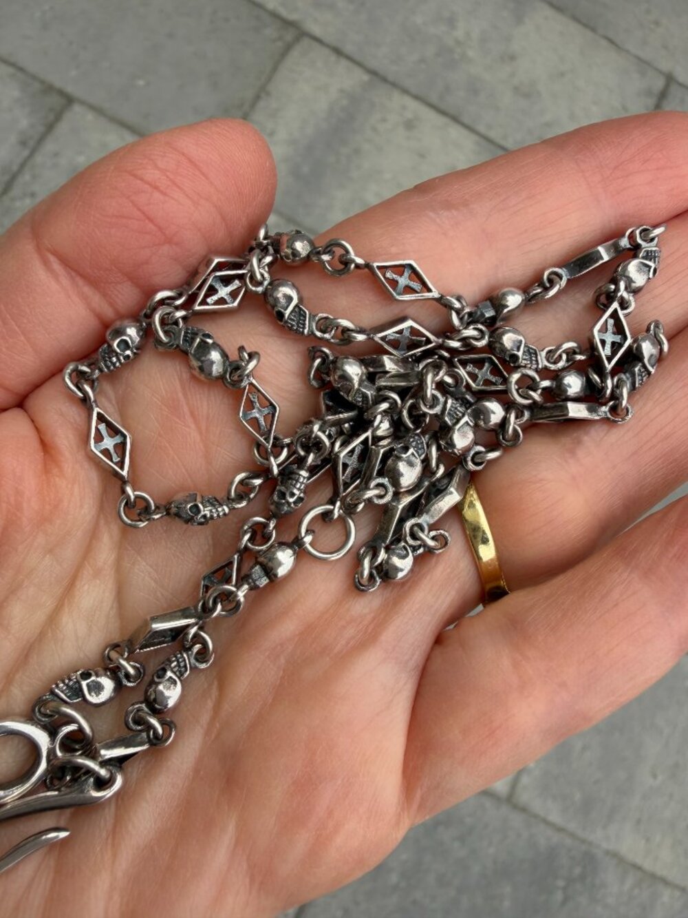 Cool sterling silver skull and cross chain, 24", goth/punk